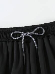 Men's Street Fashion Cross Print Knit Drawstring Shorts,2-In-1 Athletic Shorts Perfect For Gym Basketball & Beach Outings Cross Active Drawstring - Black - View 6