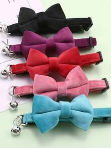 1pc Fashionable Adjustable Pet Collar, Multi-Color, With Bell And Bow Tie - Suitable For Cats And Small Dogs - Multicolor - View 3