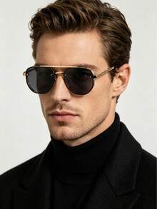 FIYLROG Men's Luxury Black Gold Aviator Sunglasses, Double Bridge Metal Frame UV400 Shades - Multicolor - View 1