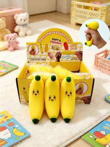 2PCS Cartoon Expression Yellow Banana Squishy Decompression Toy, Soft Stretchy Fruit-Style Stress Reliever, Lovely Mini Table Ornament, Unique Fruit Themed Gift For Squishy Toy Fans On Birthday And Holiday Occasions. - Multicolor - View 5