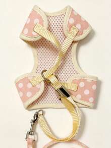 PETCHIC Cute Pink Polka Dot Pet Harness + Leash Set, Suitable For Spring Outdoor Camping, Walking Dogs/Cats, Adjustable Harness, Soft & Comfortable Pet Outdoor Activity Accessory - Pink - View 10