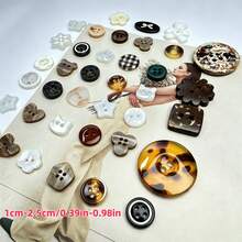 6/12/24/38/52/66/75Pcs Mixed Cute Button Set Brown Heart-Shaped Star-Shaped Round Buttons, Suitable For Sewing Crafts Handmade Projects Plastic Sewing Buttons Handmade Materials Decoration Accessories Sewing Small Buttons - Multiple Styles - View 3