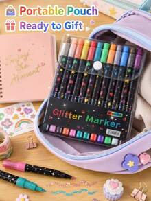 96/72/48/24 Colors Dual-Tip Glitter Pens With Quick-Dry Ink - Fine Tip, Tip To Barrel, Suitable For Scrapbooking, Card Making, Journaling, 24 Colors Dual-Tip Drawing Pens - Glitter Marker Set, Suitable For S, Artists And Supplies Random, Markers, Highlighters, Student Highlighters, Highlighters, Student Supplies, Student Essentials, Back To School Basic Supplies, Colored Markers, Student Stationery. - Rectangle - View 9