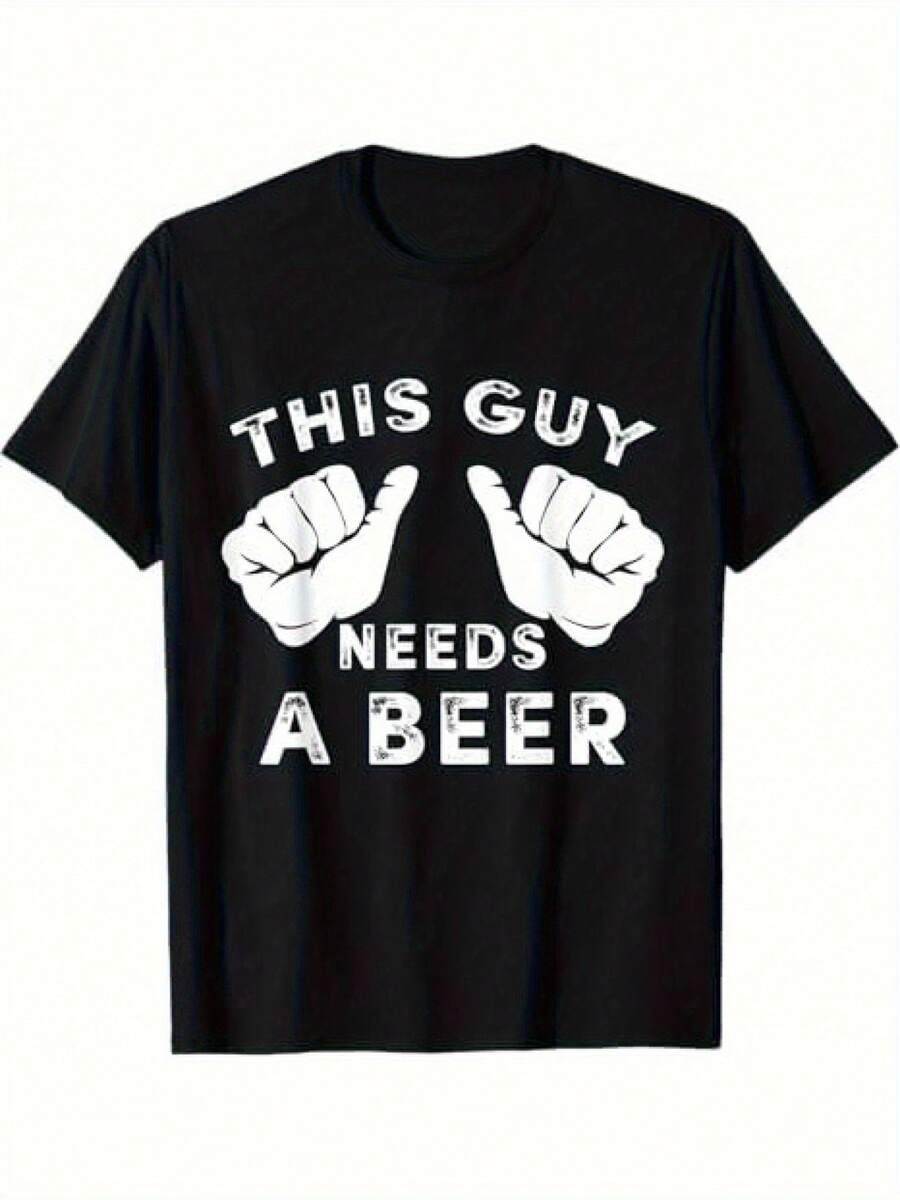 a corta, con diseño de pulgar hacia arriba y cerveza, un regalo casual y divertido para cumpleaños, barbacoas, fiestas y actividades al aire libre - Ropa novedosa para amantes de la cerveza. - Negro - Ver 1