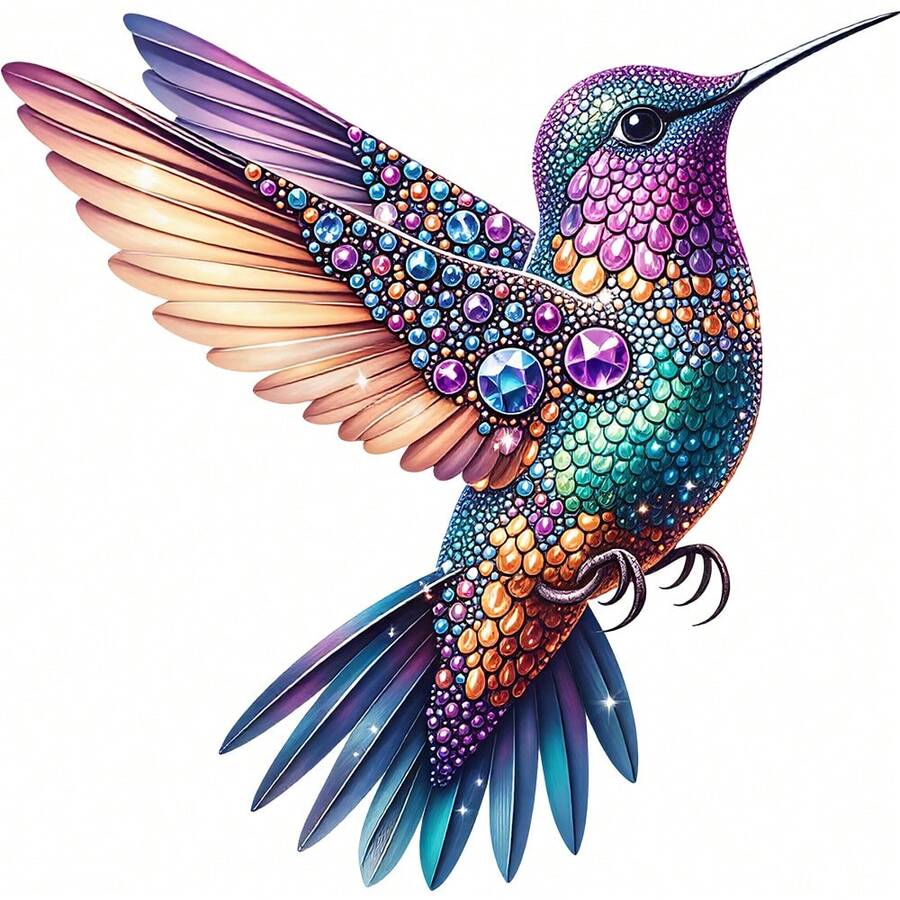 1/2/3PCS Colorful Gemstone Hummingbird Heat Transfer, Gradient Rhinestone Hummingbird Pattern Heat Transfer, Vinyl Print, Heat Transfer Sticker, Iron-On Transfer Sticker Decal - Suitable For Pillows, DIY, Backpacks, T-Shirts, Canvas Bags, Hoodies, Jeans, T-Shirts, Clothing, Sewing Supplies