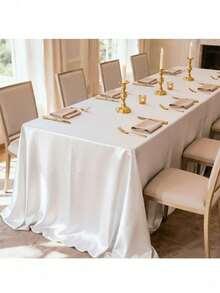 1pc Elegant White Satin Tablecloth: Perfect For Wedding Banquets, Parties And Home Decor - Rectangular, Woven, Soft And Shiny - Multicolor - View 3
