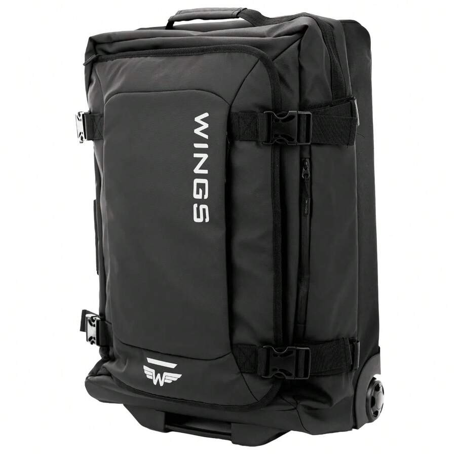W WINGS Large Compression Soft Suitcase 28" 24" 20" Inch ROOK | Travel Bag Luggage Polyester Zipper High Quality, Waterproof, Telescopic Handle, Wheels BLACK - Black - View 1