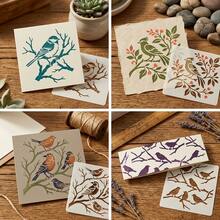 4pcs Reusable Bird And Branch Stencil - Natural Floral Pattern Stencils, Suitable For Wall Art, Fabric Painting, Scrapbooking, Can Be Paired With Chick, Cardinal, Sparrow And Branch Designs, Used For Home Decor, Furniture And Canvas Crafts - Bird Template - View 3