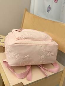 1pc Large Capacity Casual Backpack, Solid Color Embossed Bow Pattern Girls Backpack, Multi-Pocket Zipper School Day Bag, Suitable For Teens/Girls/Students/Graduates, Fashion Accessory For Back To School, Daily Classes, Weekend Outings, Short Trips And Outdoor Leisure Activities - Multicolor - View 10