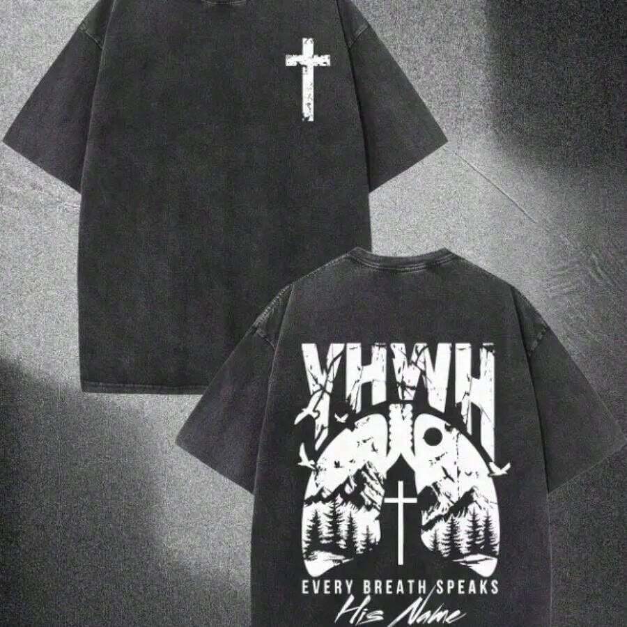 ruz Religiosa Estilo Retro Desgastado Manga Corta Ropa Casual Urbana Camiseta con Versículo Bíblico de Fe Montaña y Naturaleza Camiseta de Moda de Verano Corte Relajado Cuello Redondo Unisex - Blanco - Ver 1