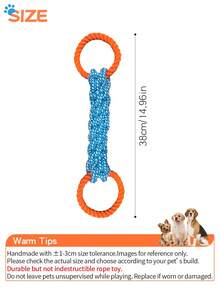 Dog Tug-Of-War Double Ring Rope Knot, Handmade Woven Durable And Bite-Resistant, Teething Toy For Small To Medium Dogs, Interactive Training And Boredom Relief Tool - Multicolor - View 2