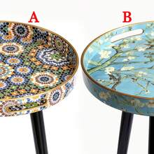 Round Side Table With Tray Top, Bohemian Print, Moroccan Style, Multi-Functional Outdoor Tray Table For Coffee-Tea-Snacks, Base Drink Table, Aesthetic Decorative Nightstand For Living Room, Bedroom, Corner, Home Bedside Coffee Table/Side Table - A - View 12
