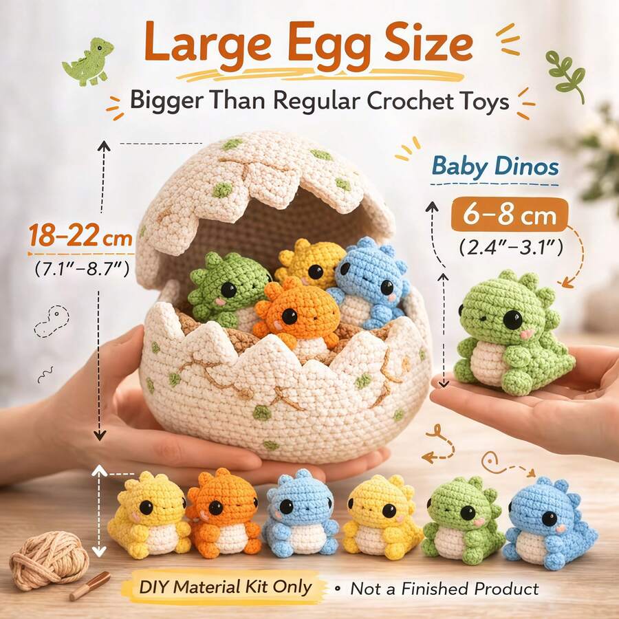 Paket Perlengkapan Merajut DIY Cangkang Telur Dinosaurus Besar & Dinosaurus Kecil, Set Merajut Buatan Tangan Belum Selesai, Termasuk Benang, Aksesoris, dan Tutorial Gambar/Video, Dekorasi Meja yang Indah. Hadiah Buatan Tangan yang Cantik untuk Teman dan Keluarga, Ulang Tahun, Paskah, Natal - C-Setelan multiwarna - View 1