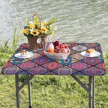 1pc Colorful Mandala Geometric Pattern Stretchable Washable Tablecloth, Durable Polyester Rectangular Table Cover, Suitable For Camping, Picnic, Decorative Theme, Garden Party - Indoor/Outdoor Use, Picnic Accessory, Elastic Edge - A - View 4