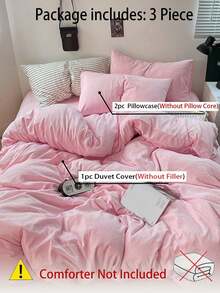 Blue And White Color Block Washed Polyester Skin-Friendly 3 PiecesDuvet Cover Set - Baby Pink - View 9