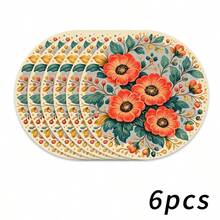 1/2/4/6/8/300pcs Minimalist Abstract Floral Pattern Luxury Placemats, Machine Washable Polyester Material, Heat-Resistant, Stain-Resistant, Waterproof And Easy To Clean, Suitable For Party And Kitchen Decor - Multicolor - View 18