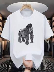 Camiseta de hombre con estampado de gorila de doble cara, el regalo perfecto para el Día del Padre, ropa casual de verano, adecuada para salidas familiares, actividades de equipo y comodidad - Negro - Ver 6