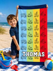 Personalized Children's Beach Towel With Customizable Name, Perfect Summer Birthday Gift, Suitable For Various Summer Occasions. Beach Towel And Accessories, Suitable For Beach, Swimming Pool, Travel, Camping, Yoga And Other Scenes. - Multicolor - View 2