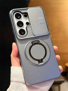 頂級霧面防震耐用摺疊磁吸環支架手機殼，適用於 Galaxy S26Ultra S26Plus S25Ultra S24Ultra S23Ultra S25 S24 Plus A57 A56 A55，滑動式鏡頭保護防撞邊框，支援無線充電，硬殼背蓋附尼龍掛繩 - 灰色 - 查看 5