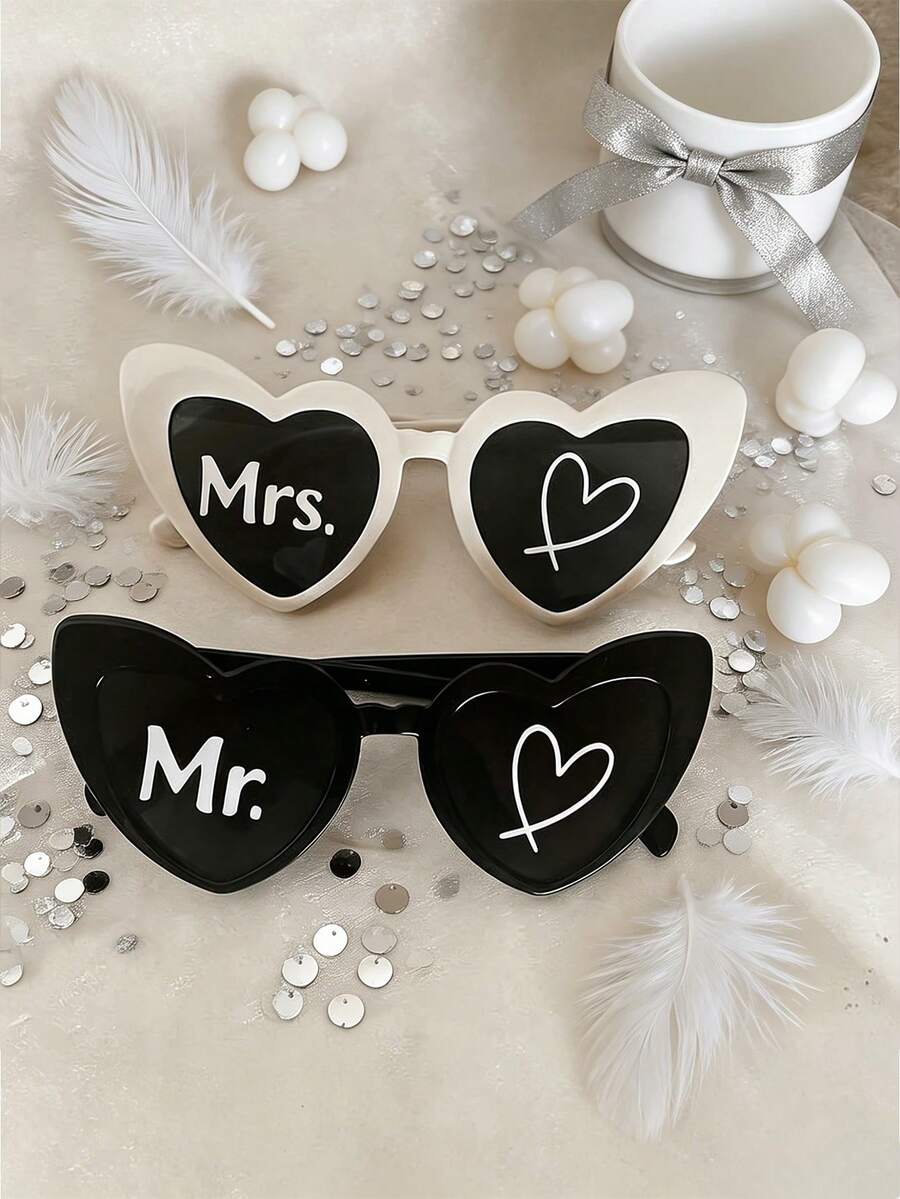 2pcs/Set Mr & Mrs Men & Women Glasses - His & Hers Wedding Gift, Couple Matching Glasses, Suitable For Wedding, Photo Booth Props, Newlywed Gift, PC Frame, Perfect For Bridal Shower - Eyeglasses Set - View 1