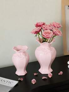 Vintage Style Embossed Vase, Round Rose Pattern, Suitable For Tabletop Decoration, Living Room, Bedroom, Office, Outdoor Wedding Or Table Centerpiece, Also An Excellent Mother's Day Gift - Multicolored... - View 4