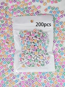 100-1000顆壓克力心形珠子，白色底色配彩色心形圖案，適用於珠寶製作、DIY手工藝 - 白色彩愛心 - 查看 13