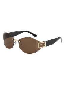 1 par de gafas de moda estilo callejero sin montura ovaladas para hombre - Marrón - Ver 2