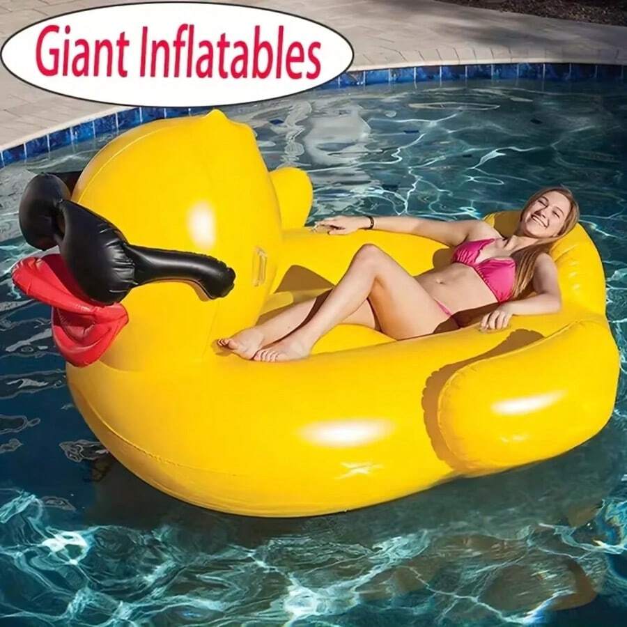 Thickened Inflatable Floating Bed For Swimming Pool, PVC Inflatable Large Duck Floating Mat, Floating Raft, Beach Essential, Beach Accessory - Multicolor - View 1