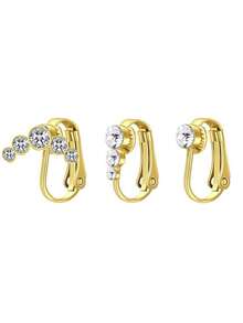 3pcs Multi-Style Clip-On Navel Ring Earrings, 316L Hypoallergenic Stainless Steel Non-Pierced Jewelry, Zirconia Decorated Ear Clips, Non-Pierced Earring Conversion Accessories, Suitable For Women - 3pcs - View 5