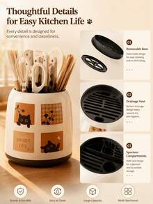1 Piece Multifunctional Plastic Kitchen Knife Organizer, Tableware Spoon Tableware Storage Rack Fork Kitchen Dining Cartoon Household Kitchenware Storage Bedroom Kitchen Large-Capacity High-End Storage Bucket Shelf - View 5