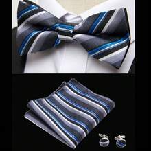 Gold Vintage Floral Design Men's Bow Tie, Pocket Square & Cufflinks 3-Piece Set, Perfect For Tuxedo And Formal Wear, Suitable For Formal Dinner, Wedding - Color Mixing - View 9