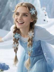 8Pcs Sparkly Snowflake Hair Clips Barrettes Hair Accessories Decorative Hair Pins Princess Frozen Cosplay Party Decorations (Blue And Silver) - Multicolor - View 3