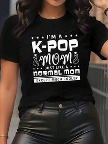 K-Pop-inspirerad kortärmad T-shirt för dam, bekväm och trendig, lämplig för fansens dagliga aktiviteter, unisex-modell. - Svart - Visa 1