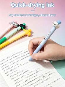 1pc/4pcs Pressable Wiggling Tail Cat Neutral Pen, 3D Cartoon Cat Head Clickable Black Ink Pen, Quick-Dry Smooth Writing Student Office Stationery, Student Girl Stationery Gift, Smooth Writing Student Office Stationery, Suitable For Office And Study, Birthday Gift For Friends - Cartoon - View 5