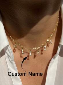 Customized Name Letter Necklace, Personalized CZ Letter Pendant, Women's Customized Name Necklace, Simple Gold-Plated Chain, Customizable Jewelry Gift, Unique Nameplate Gift For Girlfriend And Friends, Stainless Steel Jewelry, 2026 Graduation Gift For Daughter And Friends, Unique Graduation Gift For Her - Multicolor - View 6