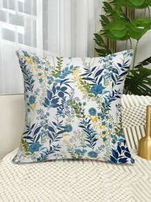 1/2pcs Vintage Blue Branch & Leaf Throw Pillow Cover, Blue-Green Gradient Leaf With Blue Small Flower, Versatile Decorative Cushion For Living Room & Bedroom, Pillow Insert Not Included - Multicolor - View 6