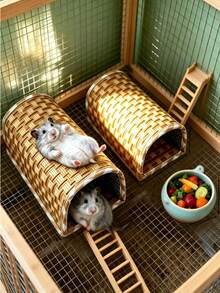 1pc Summer Hamster Tunnel Cooling Mat, Durable Scratch-Resistant Natural Grass Woven Small Pet Mat, Suitable For Hamsters And Guinea Pigs - one-size - View 3