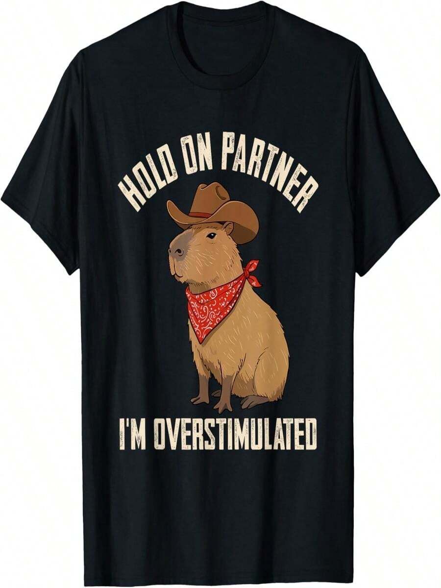 Camiseta con meme de capibara sobreestimulada, humor western, vaquero - Negro - Ver 1