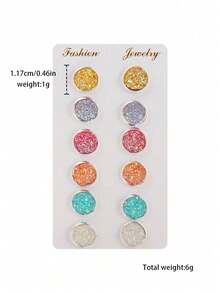 Set Of 6 Pairs Personalized Versatile Metal Colorful Stud Earrings For Women, Commuting And Daily Wear - Combination - View 2