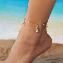 Women's Starfish Shell Anklets, Bohemian Ankle Bracelet, Rice Bead Leg Bracelet, Handmade Foot Chain, Bohemian Jewelry, Sandals, Gift - AK25Y0059 - View 1