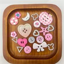 16/26/36/46/56/66/76/86Pcs Buttons, Pink Mixed Buttons/Suitable For Bracelet Charms/Pink-Apple-Heart-Bow-Pattern Random, Suitable For DIY Scrapbook Decoration And Clothing Accessories, Cute Mixed Bracelet Button Charms, Random Styles - Multicolor - View 9