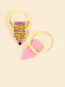 12pcs Rhinestone Pencil Hair Ties, Elastic Ponytail Hair Bands, Back To School First Day Classroom Gift Hair Accessories For Girls, School Supplies For Girls - Multicolor - View 7