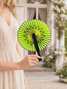 10pcs Foldable Small Round Fans, 4 Different Fruit Patterns (Random Colors), Including Watermelon, Orange, Lemon And Kiwi Fruit Designs, Ideal For Parties, Sports Events, Weddings And Holiday Celebrations - Multicolor - View 2