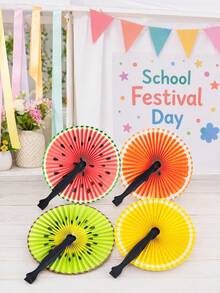 10pcs Foldable Small Round Fans, 4 Different Fruit Patterns (Random Colors), Including Watermelon, Orange, Lemon And Kiwi Fruit Designs, Ideal For Parties, Sports Events, Weddings And Holiday Celebrations - Multicolor - View 10
