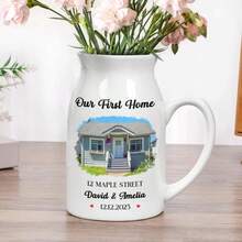 Custom Photo "Our First Home" Housewarming Gift, Suitable For Couples And Families, Personalized Ceramic Vase - White - View 6