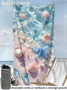 250gsm 超柔軟超細纖維吸水快乾沙灘巾，粉色沙灘圖案，適用於海灘、泳池、游泳、瑜珈墊、防曬披肩、夏季旅行、露營 - 淺粉色 - 查看 11