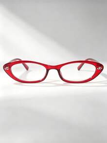 1 Montura de Gafas Ovalada Estilo Ojo de Gato de Tamaño Pequeño, Gafas Transparentes, Adecuadas para Uso Diario, Lectura, Escritura, Desplazamientos, Viajes de Vacaciones, Playa - Rojo - Ver 2