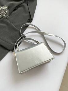 Mini Fashion Handbag For Women, Spring/Summer New Solid Color Hand-Carry Flap Multi-Use Crossbody Small Square Bag, Solid Color Embossed Casual Shoulder Crossbody Commuter Bag - Silver - View 7