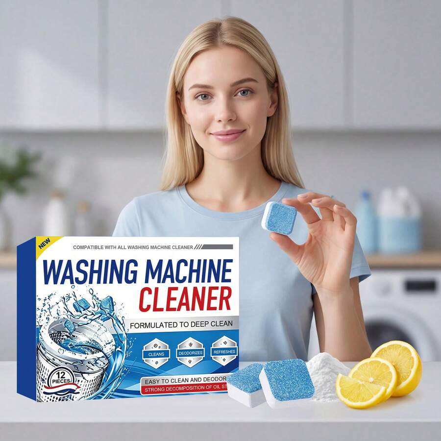 jakehoe Washing Machine Cleaning Tablets, Deep Clean Drum And Agitator, Remove Limescale Residue And Odors, Fast Foaming, Long-Lasting Freshness, Lemon Scent. Washing Machine Cleaner, Laundry Detergent, Descaler, Deodorizer, Freshness Tablets, Front Load Washing Machine Cleaner, Top Load Washing Machine Cleaner, Laundry Equipment, Lemon Fresh, Long-Lasting Freshness - Multicolor - View 1