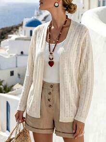 New Arrival Autumn Women's Apricot Knit Cardigan, Hollow Out Thin Cover Up. Perfect For Daily Wear, Trips, Vacations, Beaches And Seaside Bohemian Cas - Apricot - View 8